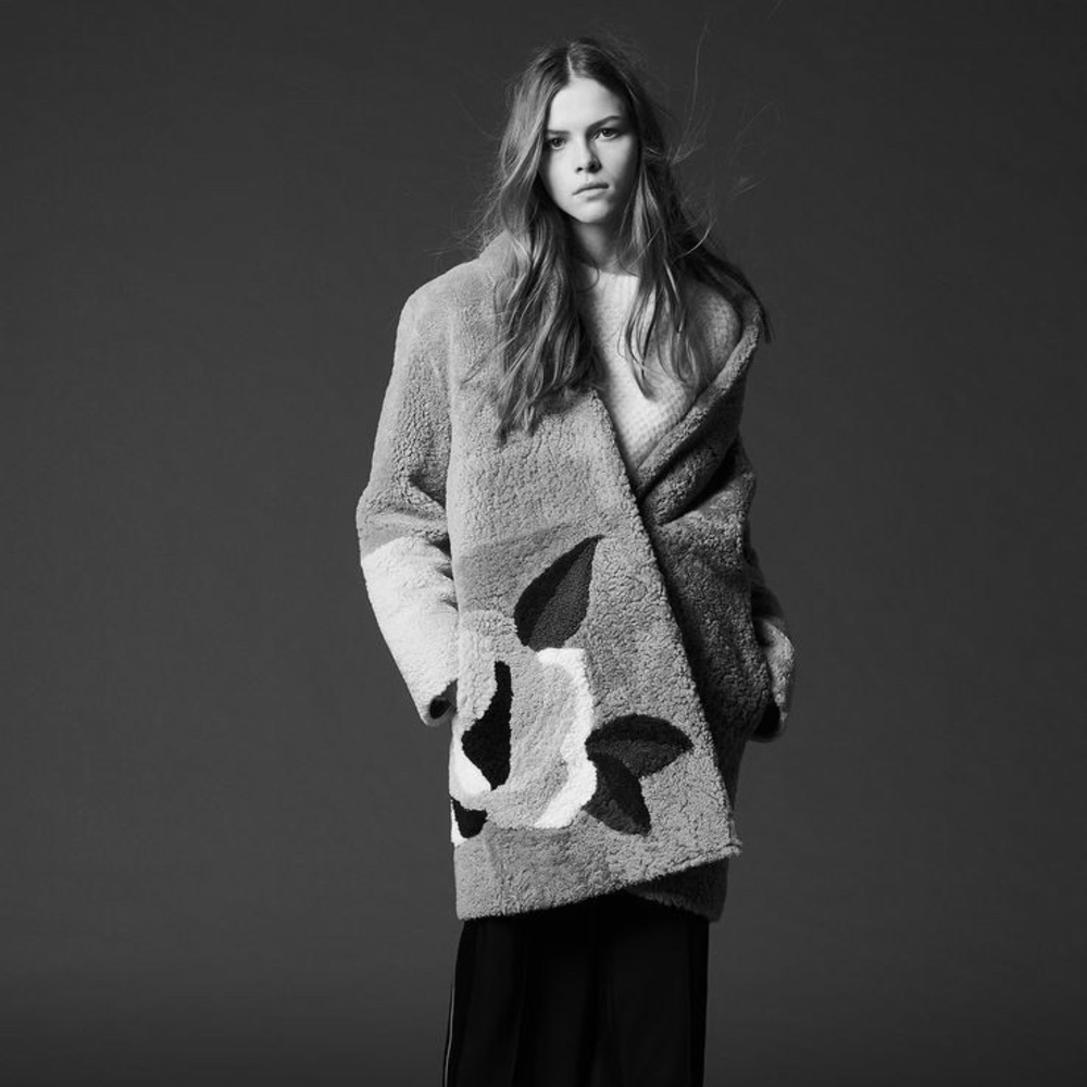 Shearling coat with flowers